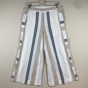 By Anthropologie Wide Leg Linen Blend Pants Sz XS‎ Striped Crop Coastal Beach